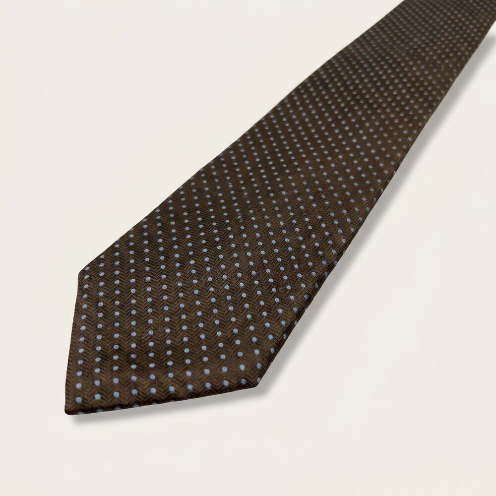 Vintage Ernst San Francisco Silk Tie, Brown & Blue Polka Dot Pattern, USA Made